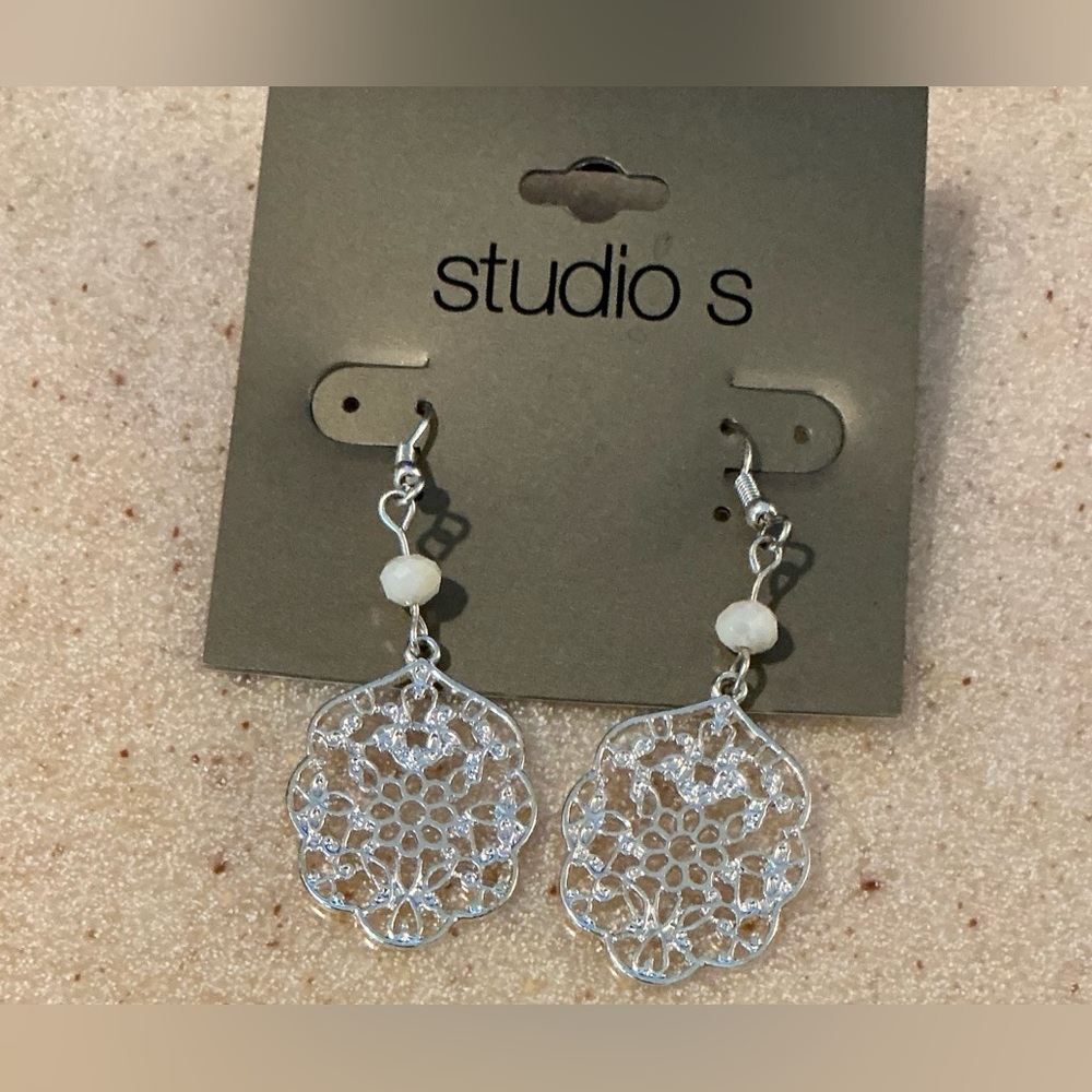 Sears Silver and White Filigree Earrings